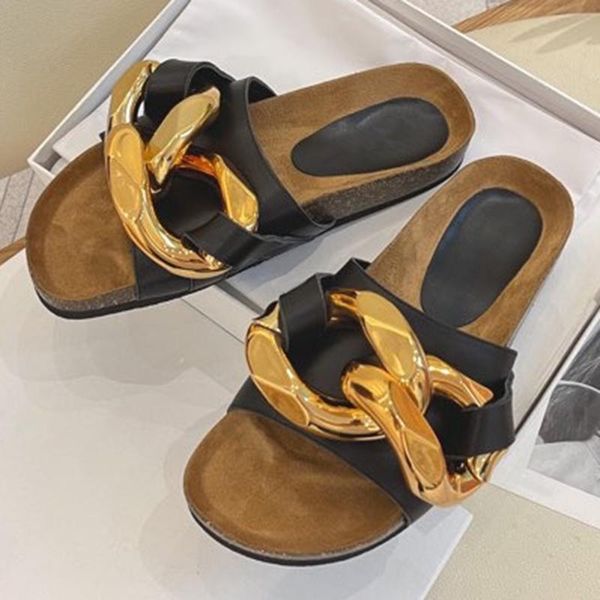 

sandals fashion chain summer brand design women shoes casual slip-on female metal decoration, Black