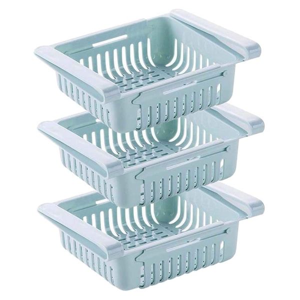 

storage baskets 3 pack fridge drawer organizer,retractable refrigerator organizer ,refrigerator containers for hanging fruit