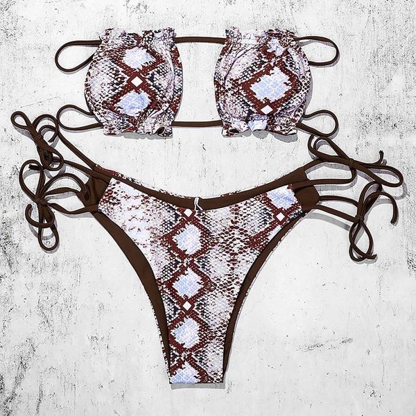 

women's swimwear leopard print bikini women off shoulder female two-pieces swimsuit set bather bathing suit swim brazilian, White;black