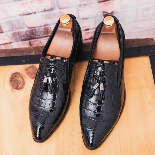 

single shoes tassel breathable men's pointed casual leather dress, Black