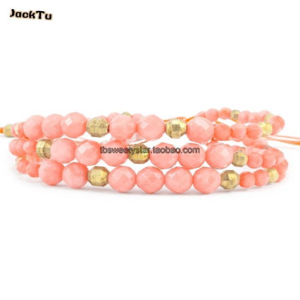 

tennis women pink coral beads layered wrap bracelet for woman, Golden;silver
