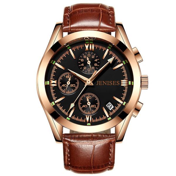 

wristwatches 2021 mens watches gold leather waterproof business fashion auto date quartz men's watch, Slivery;brown