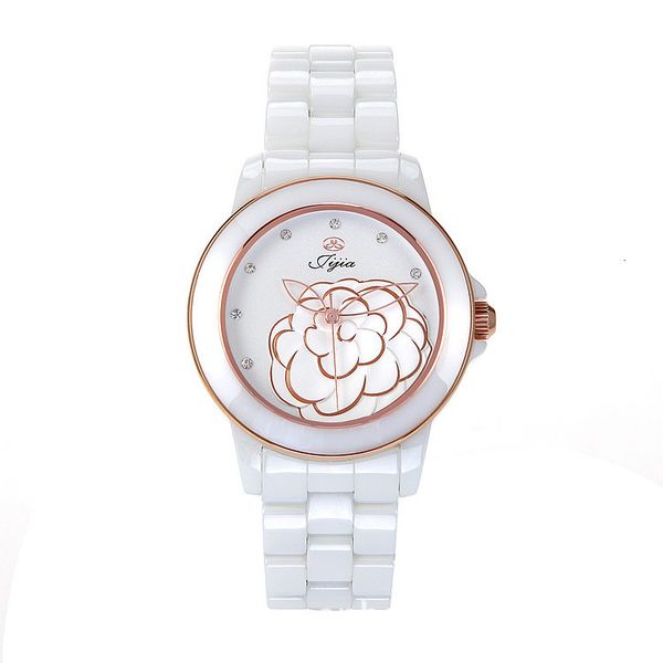 

camellia pure ceramic watch ladies high grade gift table, Slivery;brown