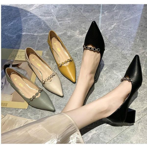 

dress shoes fashion the high heels pointed toe slip-on square heel med (3cm-5cm) shallow breathable chain quality party, Black