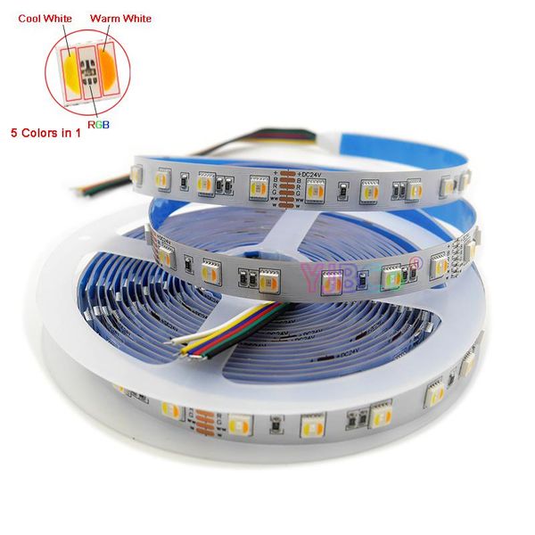 

strips dc 12v 24v 5m/lot 5 in 1 rgb cct led strip light cool white warm smd flexible rgbww lamp tape 60leds/m ip30/ip67