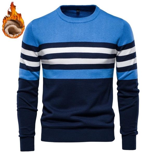 

men's sweaters 2021 warm velvet cotton men casual striped slim fit mens pullovers sweater winter fashion for, White;black