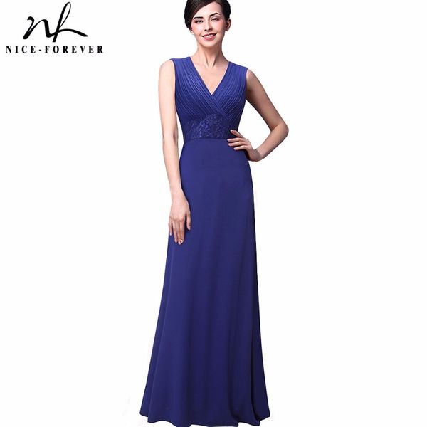 

nice-forever vintage floral mesh lace flare gown v-neck pleating vestidos sleeveless women elegant maxi dress a047 210419, White