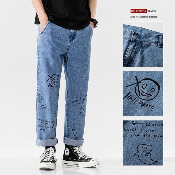 

men's jeans women 2021 harajuku streetwear hip hop high waist trousers leisure baggy vintage blue femme mom straight denim pants