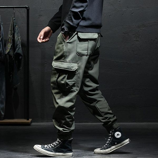 

men's pants 2021 spring summer streetwear mens jogging casual men trousers big size loose sweatpants male multi pocket d42, Black