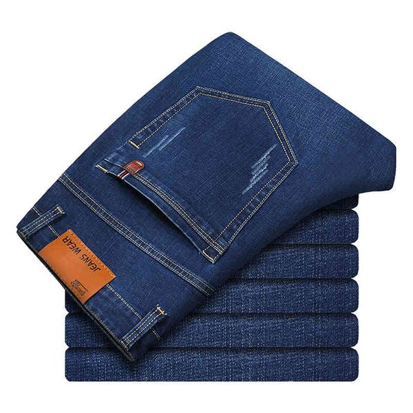 

2020 classic men's thick blue jeans advanced stretch loose straight denim trousers male brand pants plus size 40 42 44 46