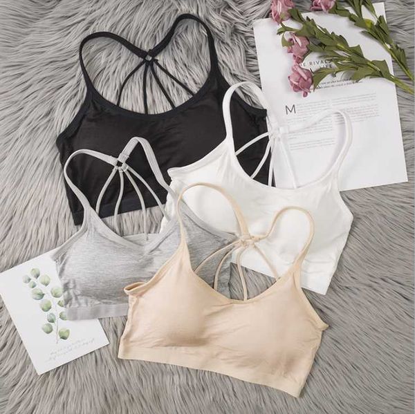 

bras women short sling tube with chest pad wire bottoming vest bra solid color, Red;black