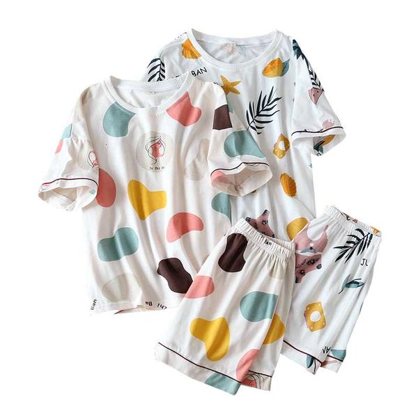 

women's sleepwear summer ladies pajamas set cartoon printed short-sleeve shorts 2pcs women comfort cotton homewear casual wear, Black;red