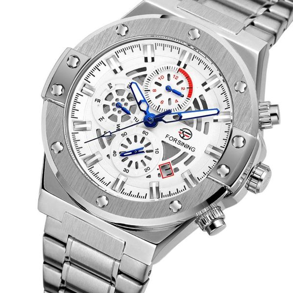 

wristwatches forsining watch automatic luxury stainless steel bracelet water resistant men watches dress wristwatch clock hour time reloj, Slivery;brown