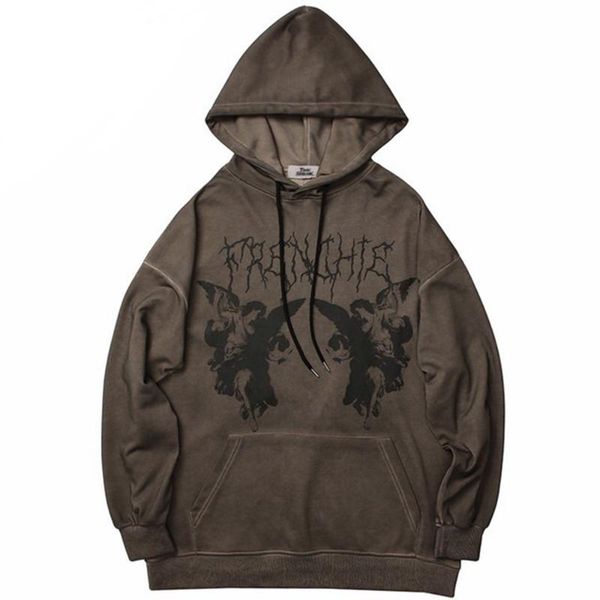 

women's hoodies & sweatshirts kpop trend gothic angel couple sweatshirt harajuku plus velvet sweatsuit y2k hip hop style oversize girl, Black