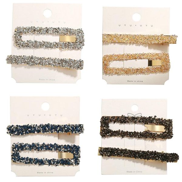 

other 2pcs/set korea headwear rectangular hair clips fashion woman rhinestone hairpins clip tools barrettes wedding accessories, Golden;white