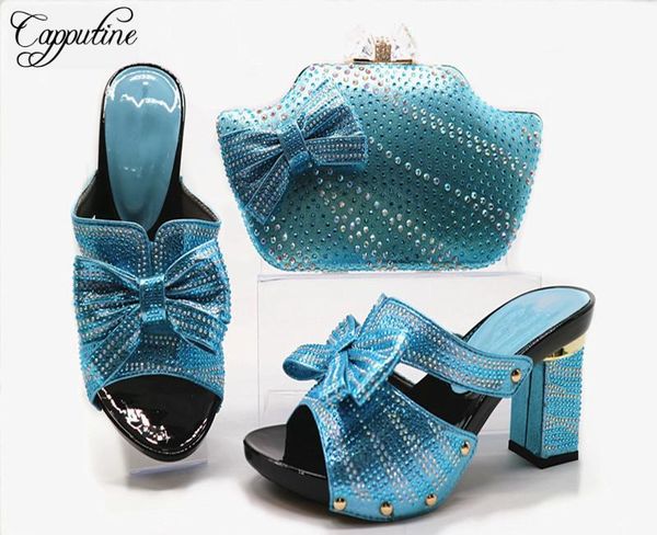 

capputine decorated with rhinestone women shoe and bag set nigerian woman pumps shoes for wedding dress g46, Black