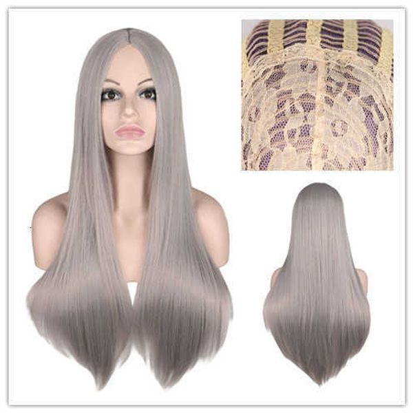 

wig fashion women's wig head cover gray long straight hair selling adhive tape net, Black