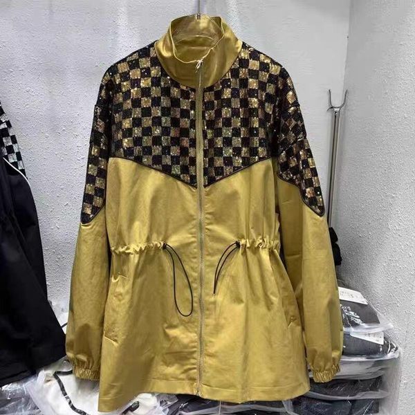 

women's trench coats 2021 sequins windbreaker coat women parkas jacket long sleeves fashion hooded tunic loose casual basic lady outwea, Tan;black