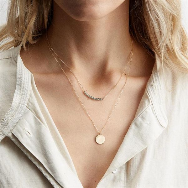 

chokers 2 pcs layered necklace women acrylic beaded pendant real 316l stainless steel for jewelry, Golden;silver