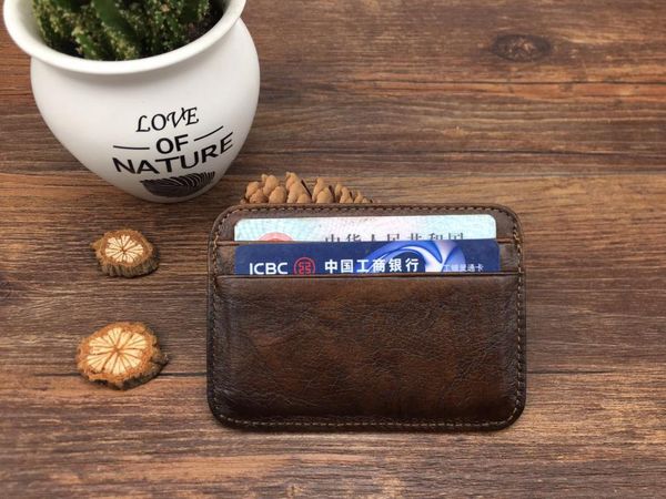 

card holders men's rectangular bag retro cowhide first layer hand rub color simple fashion wild personality, Brown;gray