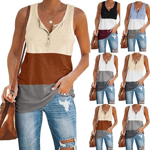

loose t-shirts women jumpers sleeveless tank woman pullover female v-neck fashion button patchwork cloth undershit ac0183 women's t-sh, White