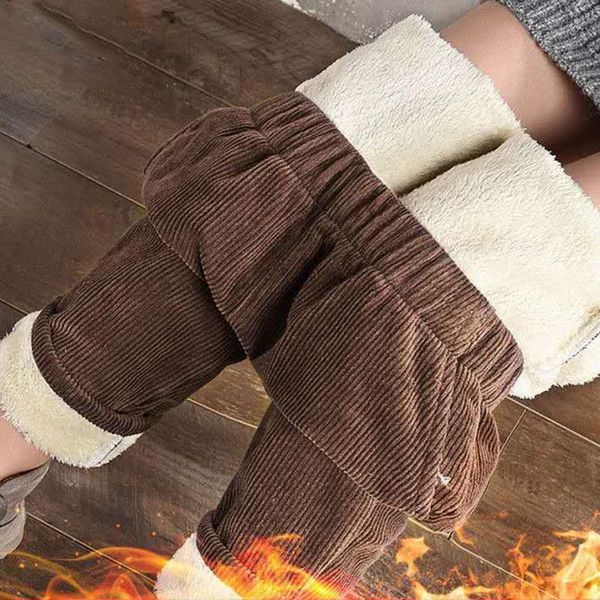 

women's pants & capris rimocy 2021 winter thicken warm for women vintage corduroy high waist harem woman elastic casual trousers ladies, Black;white