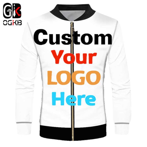 

ogkb custom jacket windbreaker diy print your own design ps 3d zipper coat jackets outerwear drop shipper wholesaler x0621, Black;brown