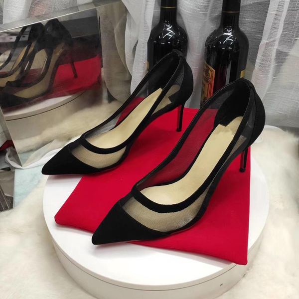 

dress shoes customize color big size 34-45 suede mesh patchwork pointy toe classical women pumps high heels, Black
