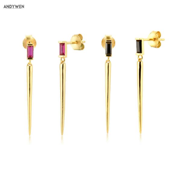 

andywen 925 sterling silver slim long spike piercing drop earring pendiente rock punk fashion crystal european wedding jewelry 210608