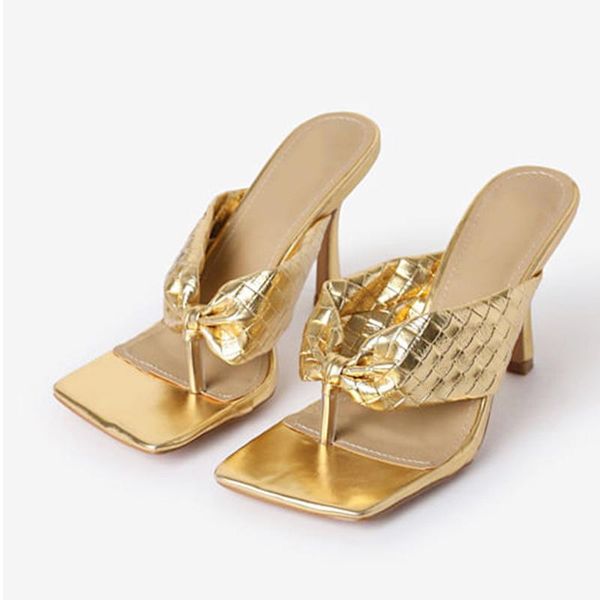 

women flip flops slippers high heels luxury shoes gold fashion plus size ladies leather leisure female square toe footwear, Black