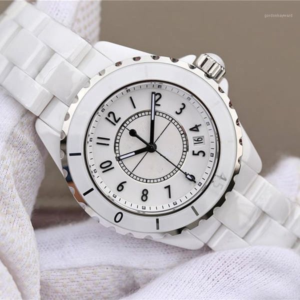 

wristwatches men women couple watch luxury ceramics sports quartz wristwatch black white ceramic classic vintage lady girl, Slivery;brown