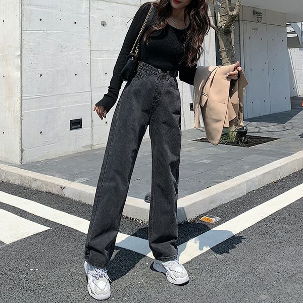 

women's jeans woman breech breeches high waist clothes wide leg denim blue streetwear vintage quality fashion harajuku slacks straight