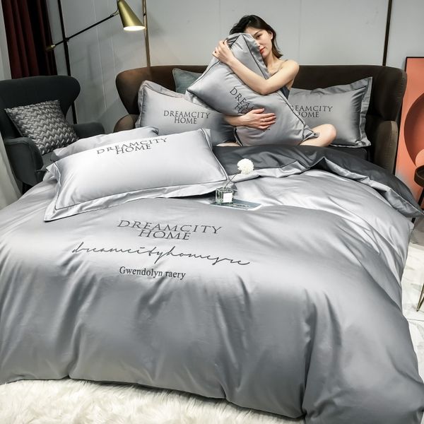 

all four piece set of cotton light luxury pure color fitted sheet type bedding