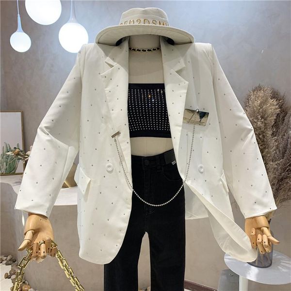 

women's suits & blazers clothing summer 2021 fashion diamond blazer coat medium and long double breasted top, White;black