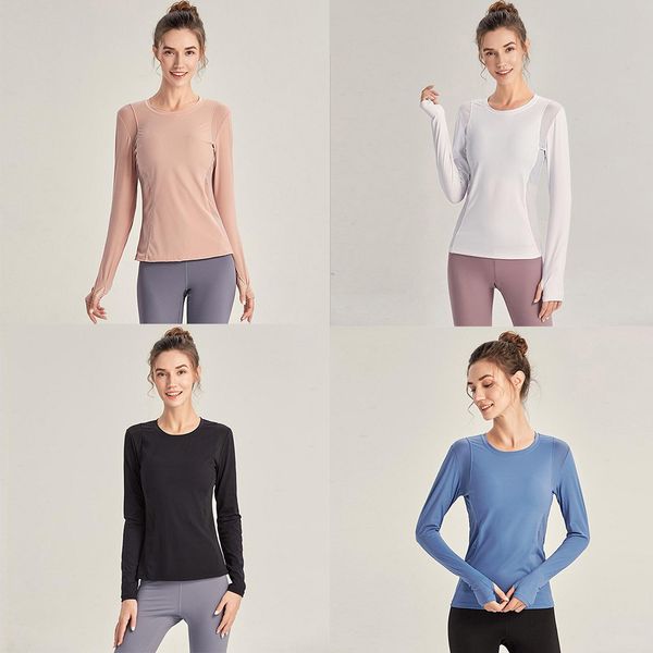 

leggings women lulu yoga long sleeve t shirts elastic sports outfit fitness shirtstretch quick-drying lu mesh stitching slim-fit leisure lo, White;red