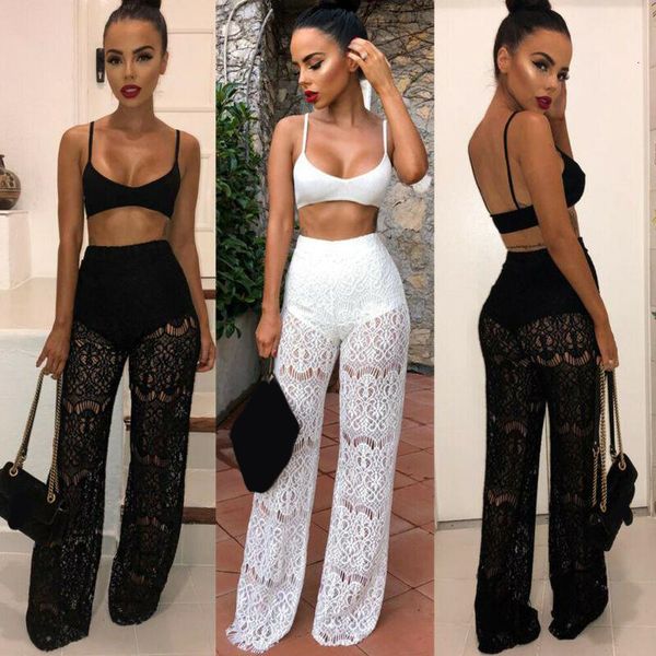 

women's tracksuits fashion casual women sleeveless summer lace solid 2piece set crop and long pants outfit jumpsuit clubw, Gray
