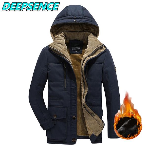 

men's down & parkas men winter hooded thick fleece jacket hat detachable coat outdoor military casual pockets loose parka 6xl, Black
