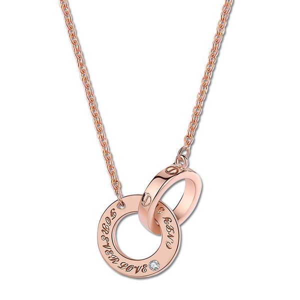 

pendant necklaces 925 silver fashion double ring necklace female rose gold letter clavicle chain ins diamond vimio