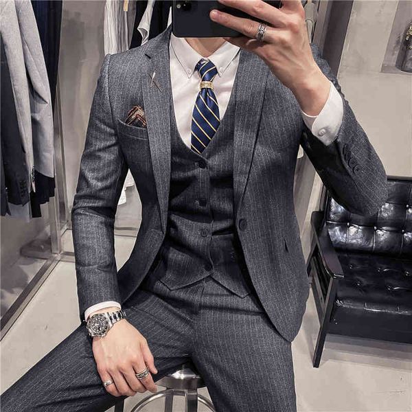

men's suits & blazers 6xl 7xl (jackets+vest+pants) male korean slim check british business suit men three piece wedding bridegroom, White;black