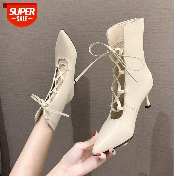 

high-heeled shoes european and american pointed toe front lace-up ankle boots women style fashionable nude stiletto martin single #r78h, Black