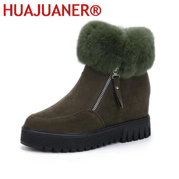 

boots platform women ankle snow increased internal wedges winter autumn 2022 fashion turned-over faux suede high quality, Black