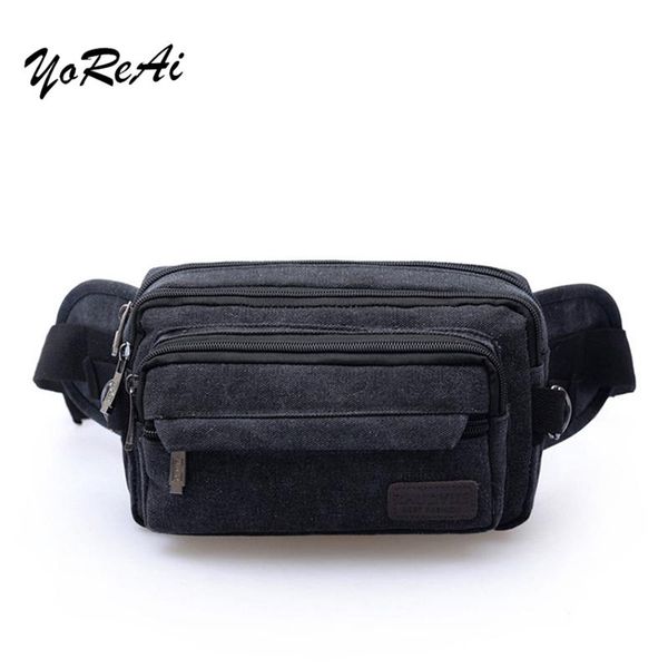 

yoreai men's canvas belt bag casual running jogging multi-purpose zipper messenger shoulder bags hip bum waist fanny pack
