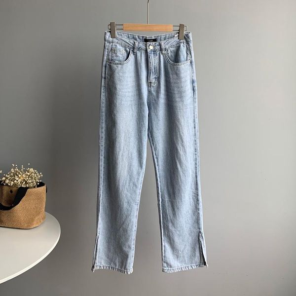 

women's jeans 2021 women summer denim pants split hem for mujer loose style wide leg vintage, Blue