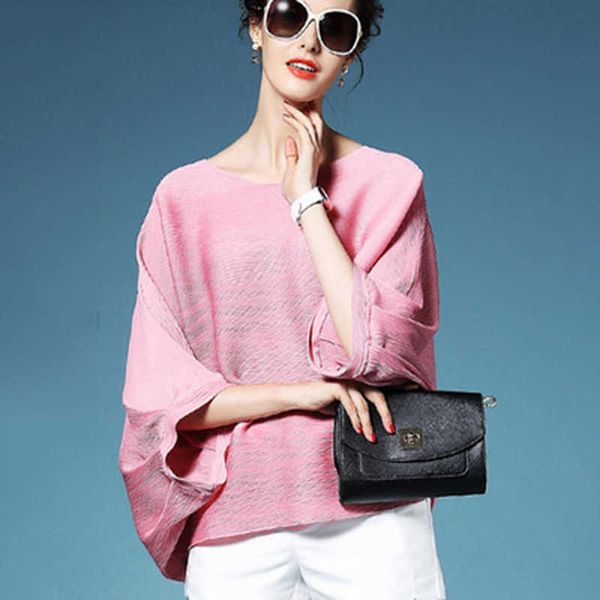 

autumn fashion women shirts solid color wild casual bat sleeve ladies t three quarter clothing 210615, White