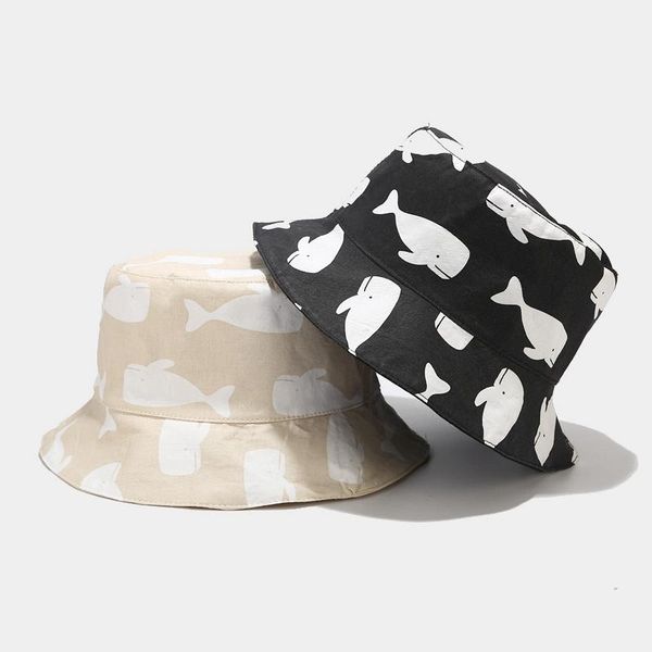 

wide brim hats cute whale bucket hat printed fisherman lovely outdoor sunscreen cap foldable gorros bob fishing for women men, Blue;gray