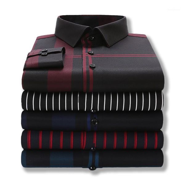 

men striped shirts 2021 summer trend slim male clothes casual lapel long sleeve business blouses commute simplicity man's wear men&#039, White;black