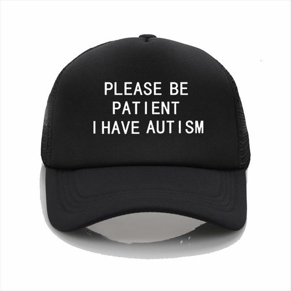 

please be patient i have autism letter printed baseball caps summer outdoor couples mesh trucker cap high quality, Blue;gray
