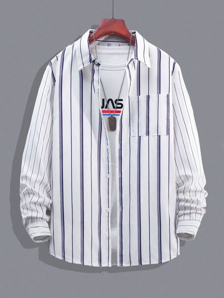 

men striped pocket front shirt without tee h56q#, White;black