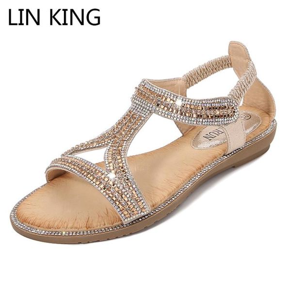 

women summer flats sandals slip on casual crystal sweet bohemia ladies outside footwear sandalias, Black