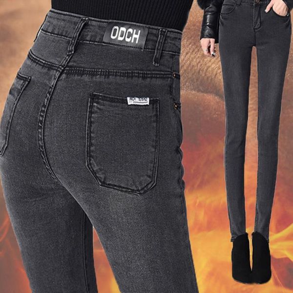 

women's jeans casual outdoor warm velvet skinny women print vintage denim trousers fashion winter high waist cowboy pants 25-32, Blue